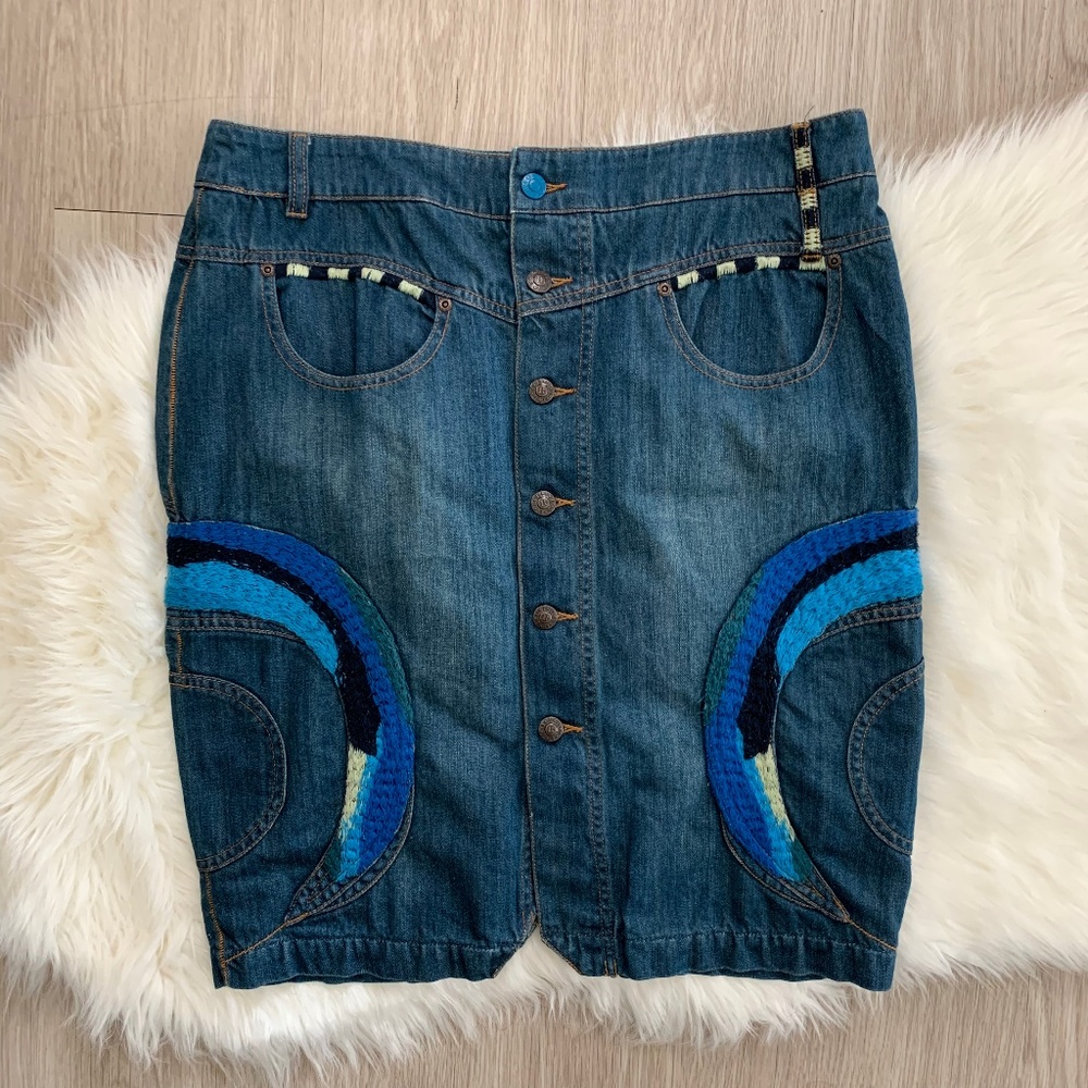 Oilily Jean Pencil Skirt Unique Embroidery Denim
